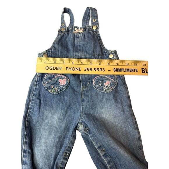 Vintage 6-9 Months 90s Faded Glory Overalls Denim Jean Embroidered Flowers - Picture 8 of 14
